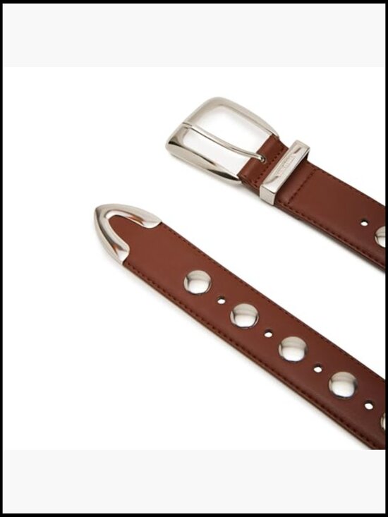 Faux Leather Studded Pant Belt with Silver Buckle main image 7